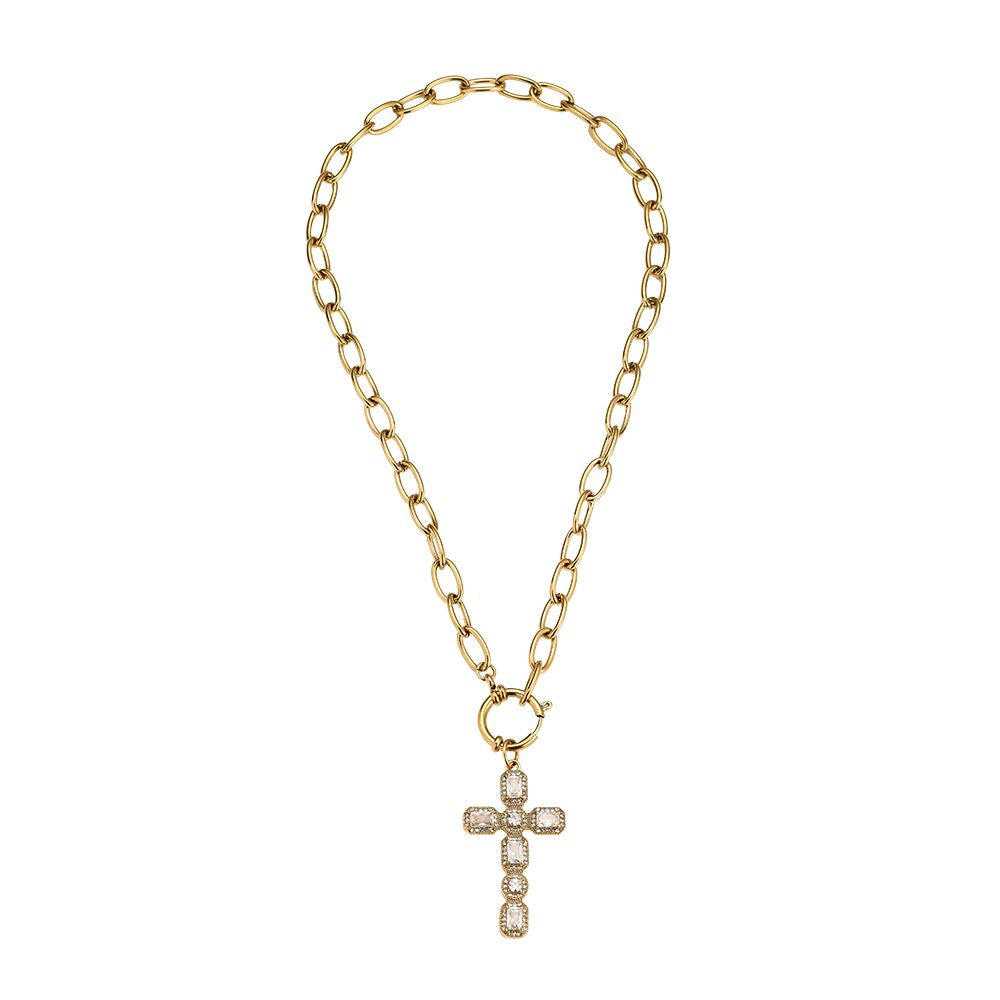 Strahlendes Kreuz – Elegante Kette mit 14K Vergoldung