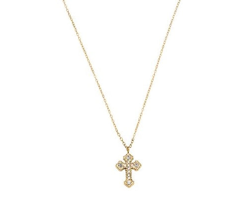 Minimalistisch Kette mit funkelndem Kreuzanhänger 14K Vergoldet