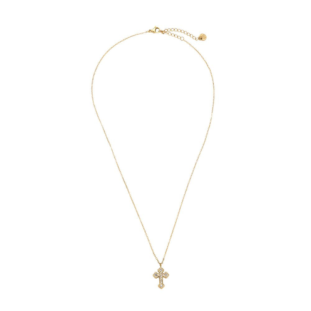 Minimalistisch Kette mit funkelndem Kreuzanhänger 14K Vergoldet