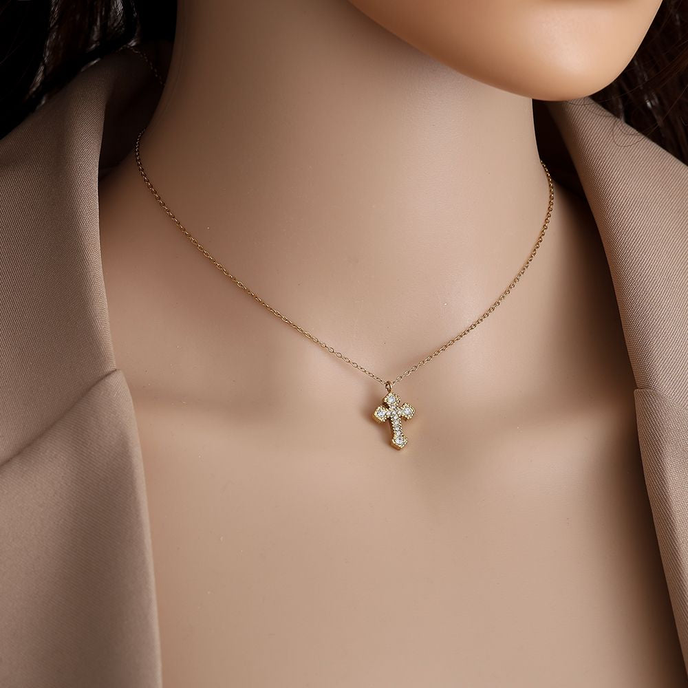 Minimalistisch Kette mit funkelndem Kreuzanhänger 14K Vergoldet
