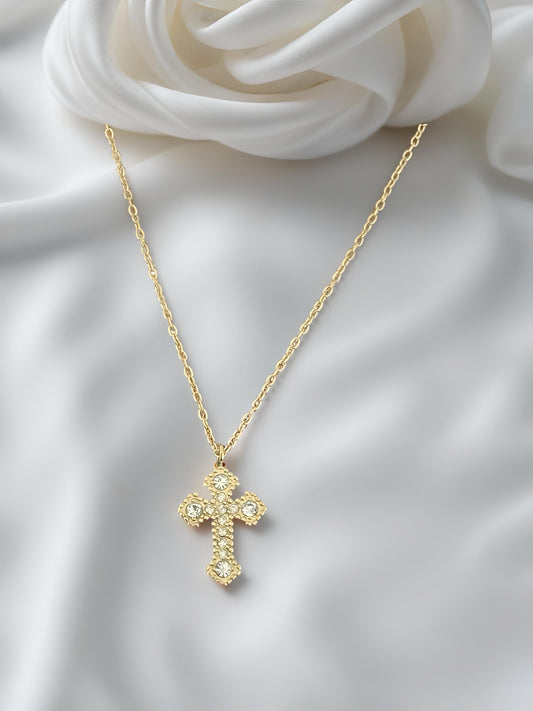Minimalistisch Kette mit funkelndem Kreuzanhänger 14K Vergoldet
