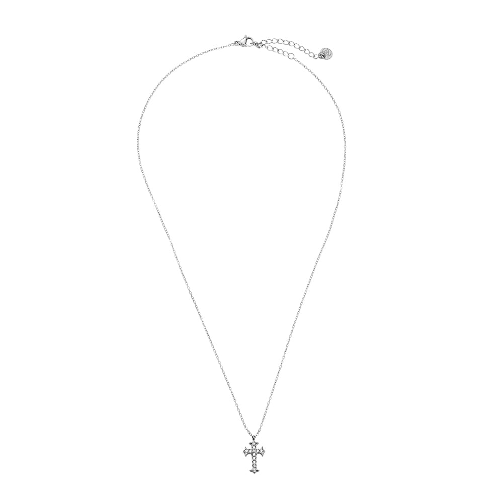 Glänzende Kreuz Kette mit funkelndem Kreuzanhänger - Silber