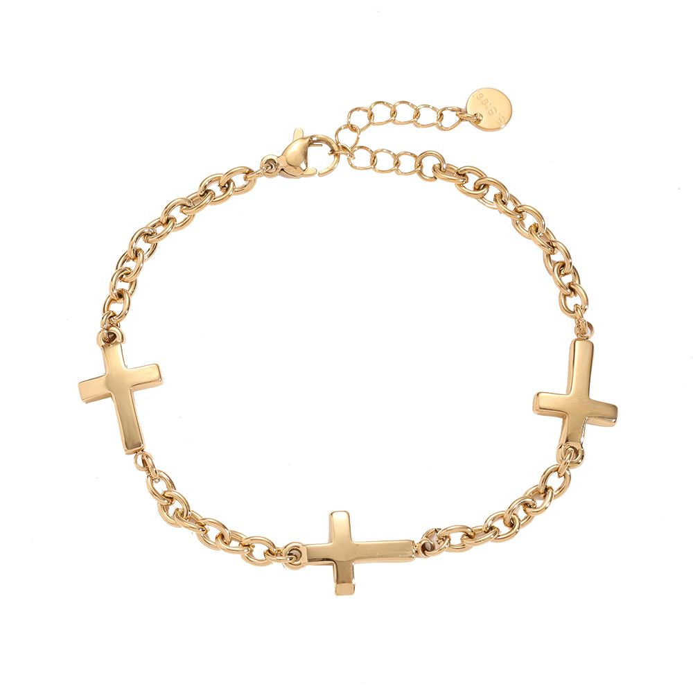Ovales Kreuz Armband - 14K Goldplattierung