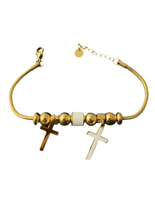 Faith & Elegance – Armband mit Doppelkreuz – 14K Vergoldet