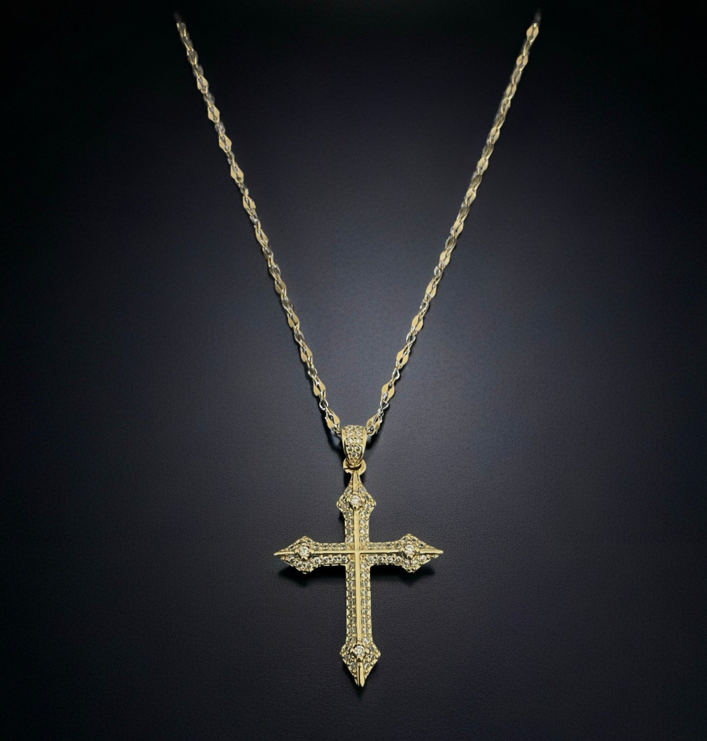 Barock-Stil Kreuz-Anhänger mit Kette - Zirkonia - 14K Vergoldet