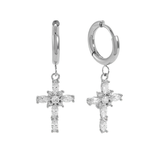 Ovale Stein Kreuz Ohrringe - 14K Goldplattierung