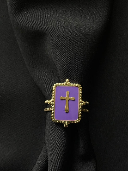 Statement Cross Ring Violet - 14K Goldplattierung