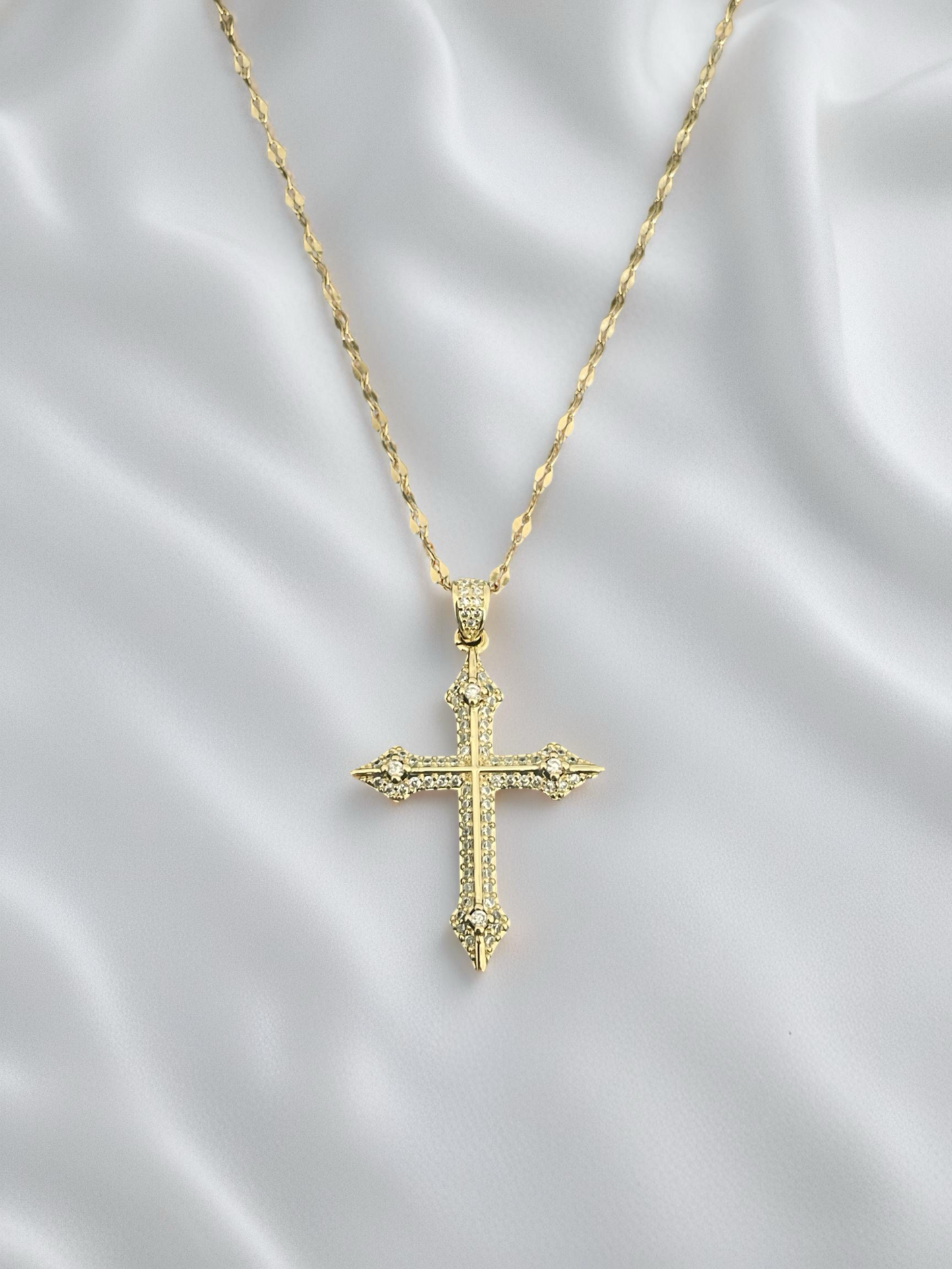 Barock-Stil Kreuz-Anhänger mit Kette - Zirkonia - 14K Vergoldet