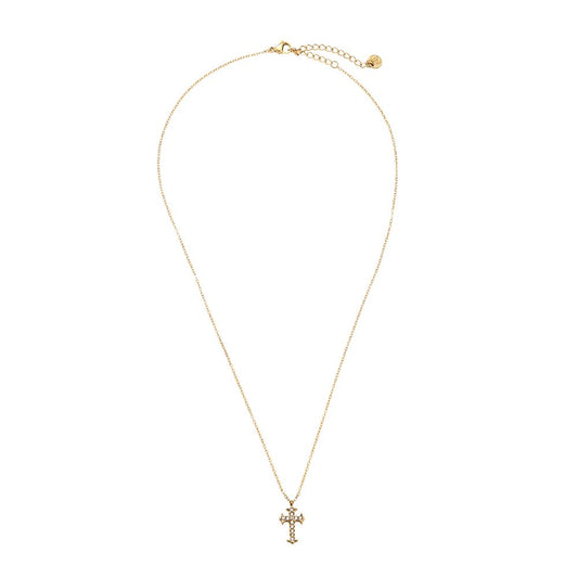 Glänzende Kreuz Kette mit funkelndem Kreuzanhänger 14K Vergoldet