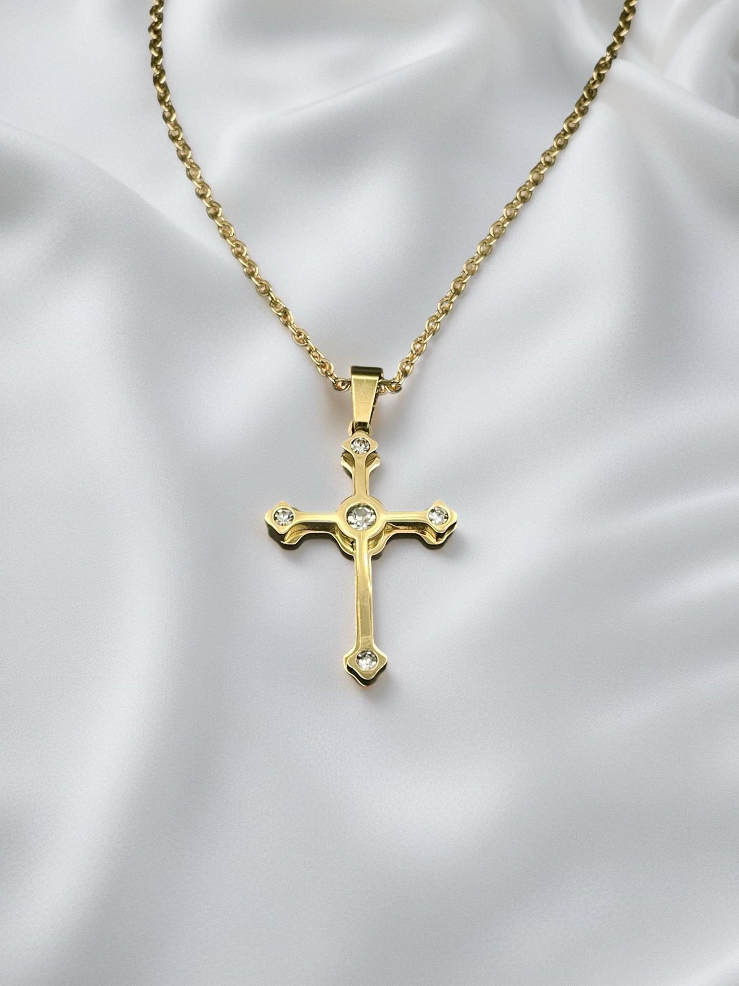 Glorious Cross Halskette mit Zirkonia - 14K Vergoldet