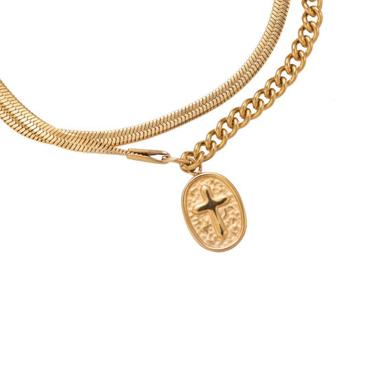 Kreuz Armband Double Layer look – 14K Goldplattierung