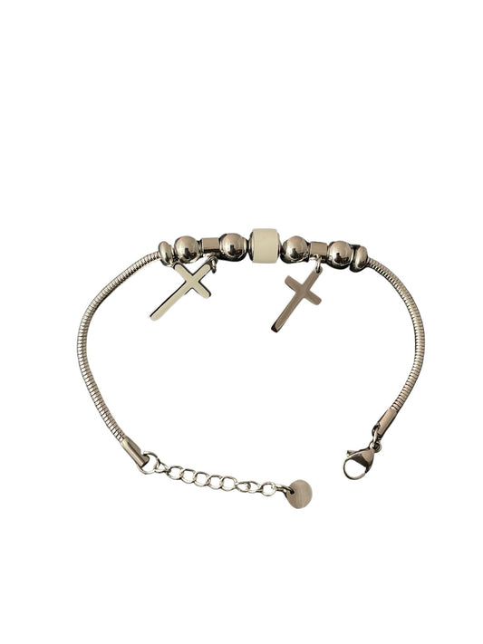 Faith & Elegance – Armband mit Doppelkreuz – Silber