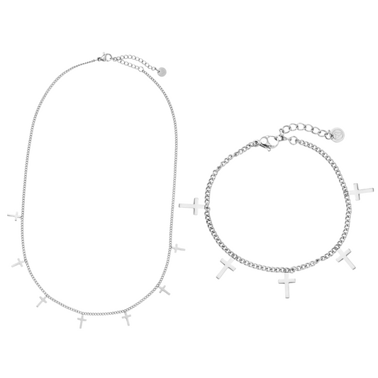 Pure Cross Halskette + Armband BUNDLE - SILBER