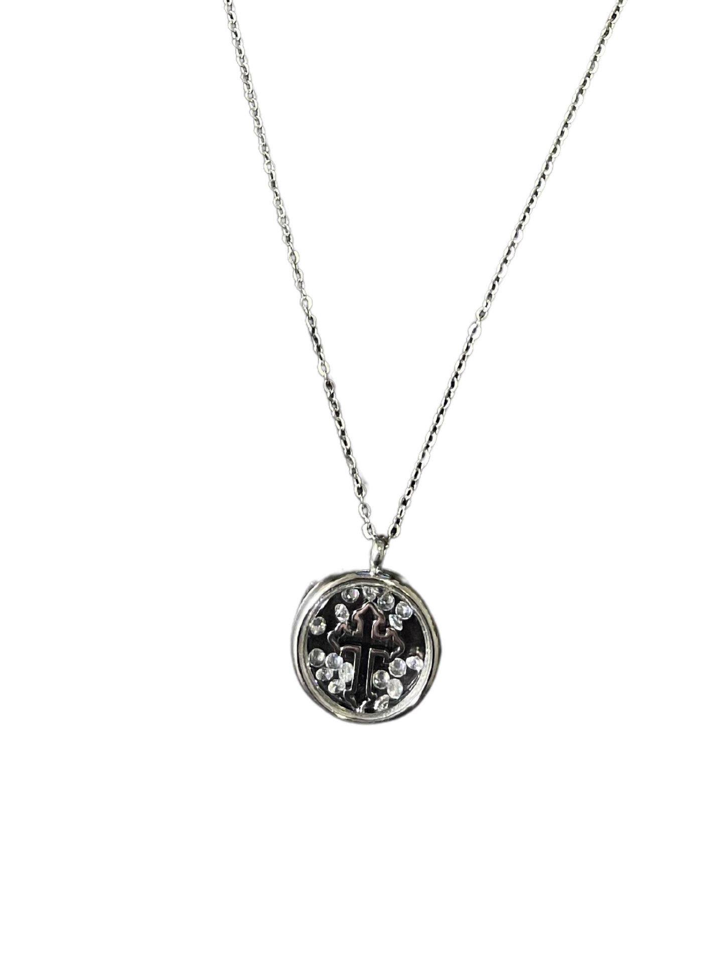Silberkette mit rundem Kreuz-Anhänger und Strasssteinen - SILBER LIMITED