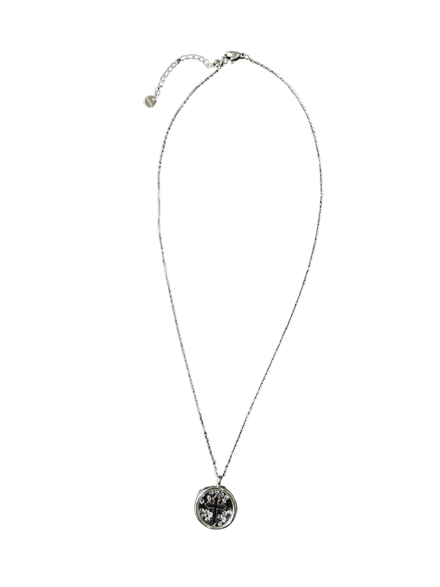 Silberkette mit rundem Kreuz-Anhänger und Strasssteinen - SILBER LIMITED