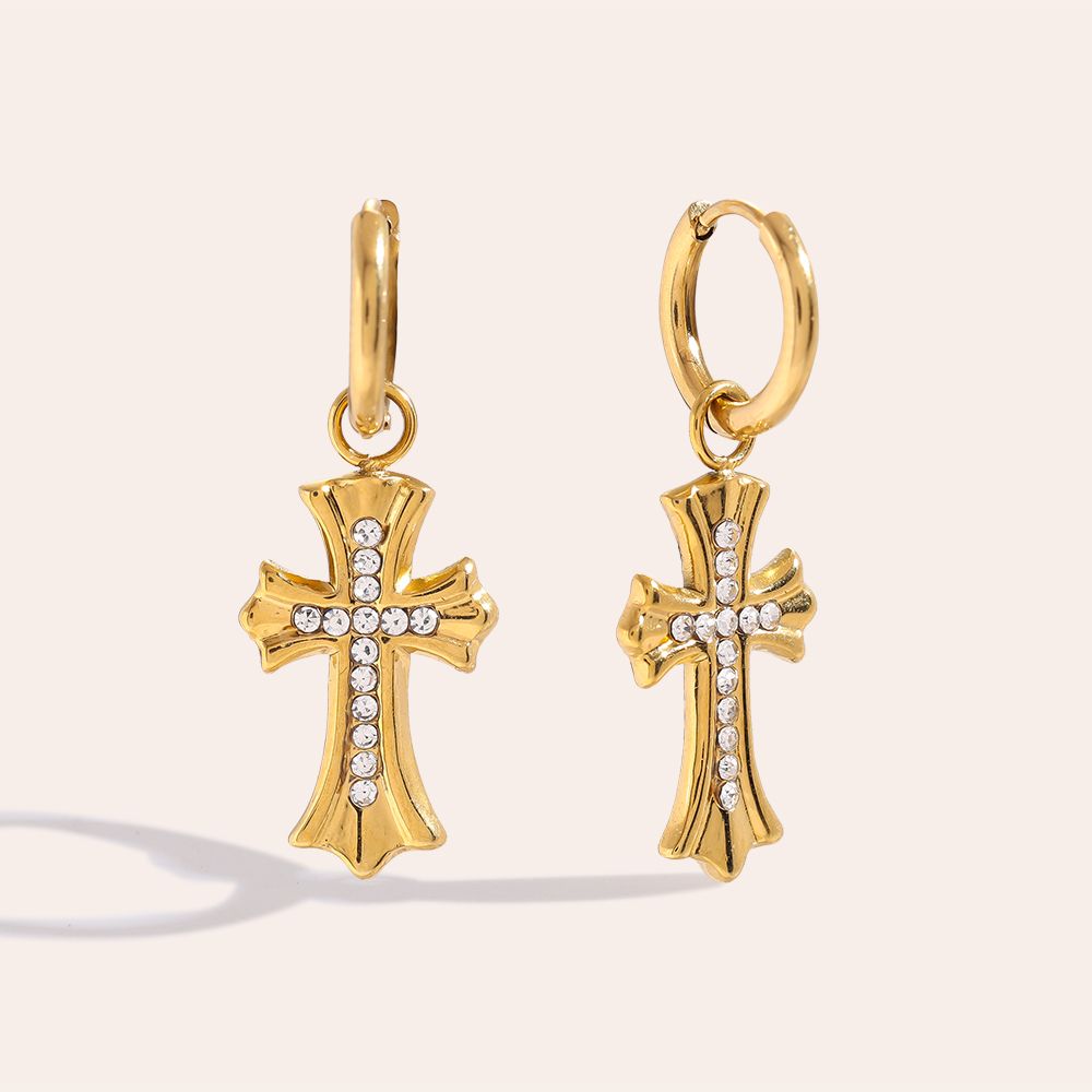 Vintage Cross Ohrringe - 14K Goldplattierung