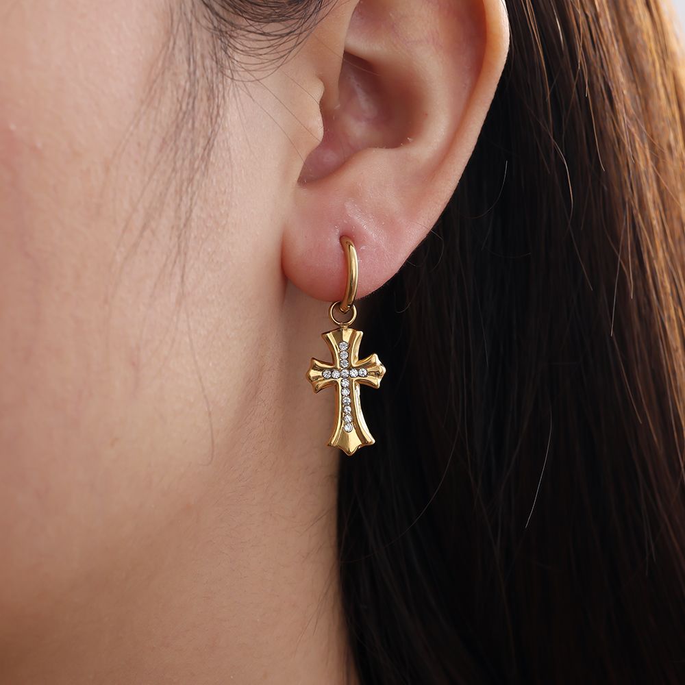 Vintage Cross Ohrringe - 14K Goldplattierung