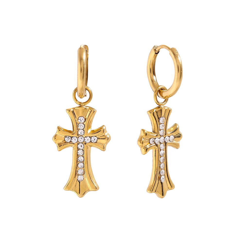 Vintage Cross Ohrringe - 14K Goldplattierung