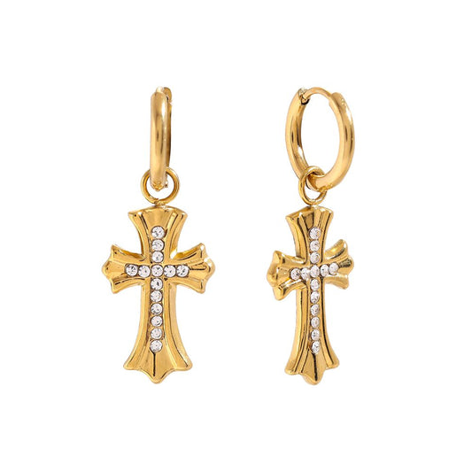 Vintage Cross Ohrringe - 14K Goldplattierung