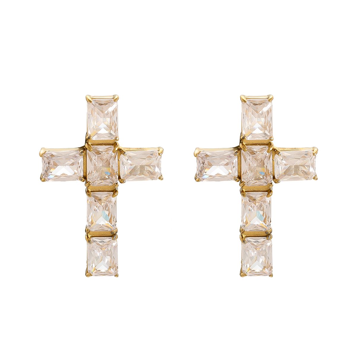 Kreuz Ohrringe mit Steinen - 14K Goldplattierung