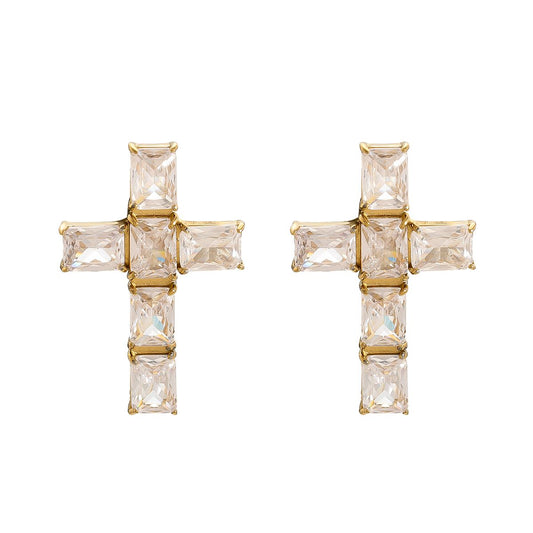 Kreuz Ohrringe mit Steinen - 14K Goldplattierung