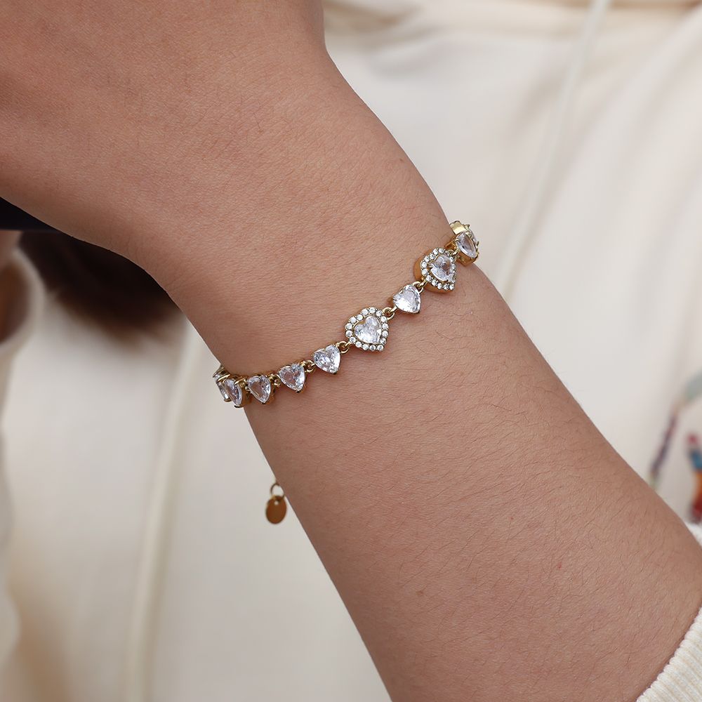 Herz mit Steinen Armband - 14K Goldplattierung