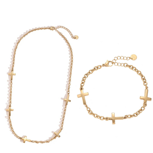 CROSS Halskette und Armband 14K Vergoldet - BUNDLE