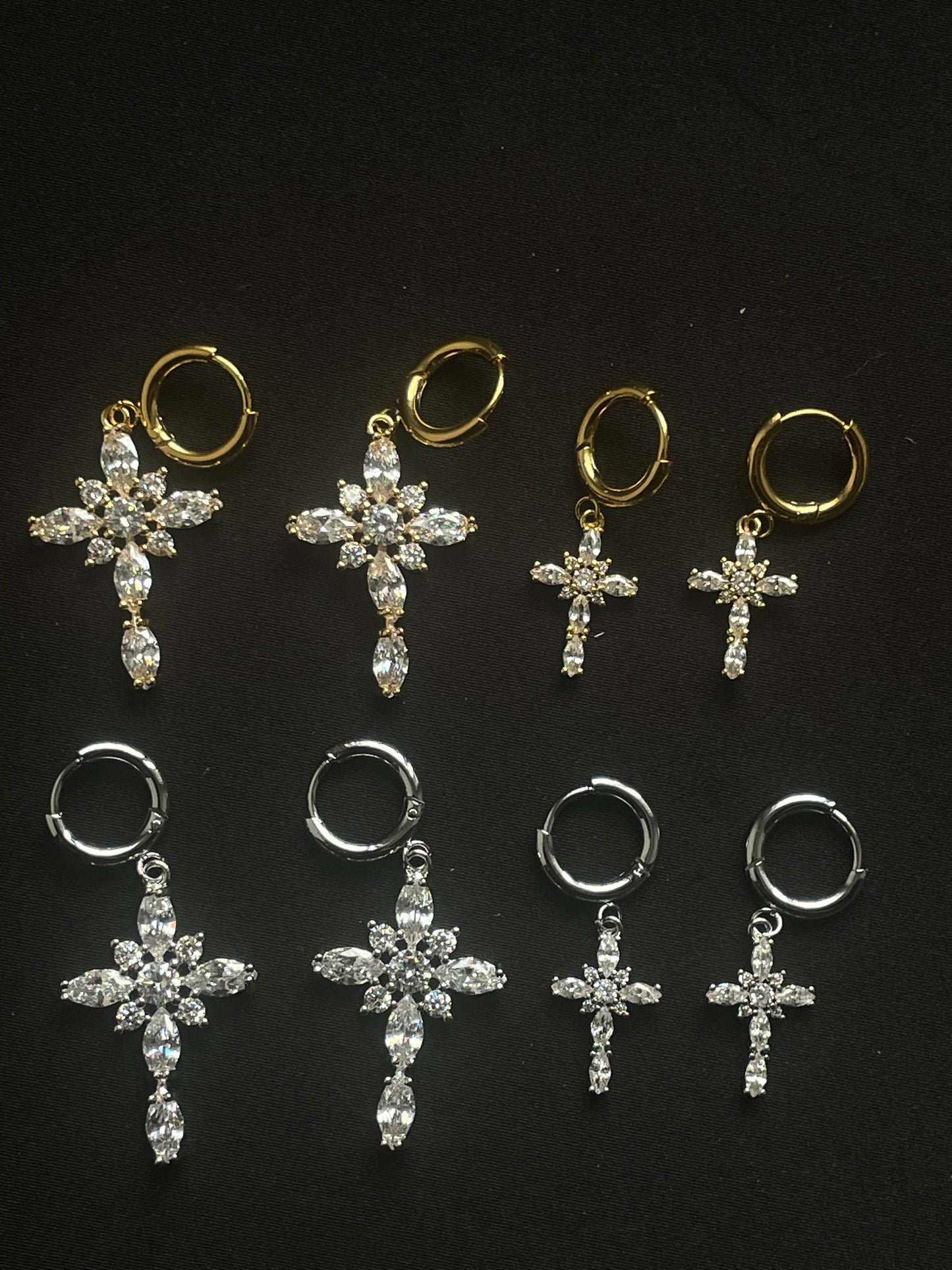 Ovale Stein Kreuz Ohrringe Mittel - Silber