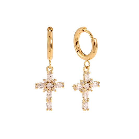 Ovale Stein Kreuz Ohrringe Mittel- 14K Goldplattierung