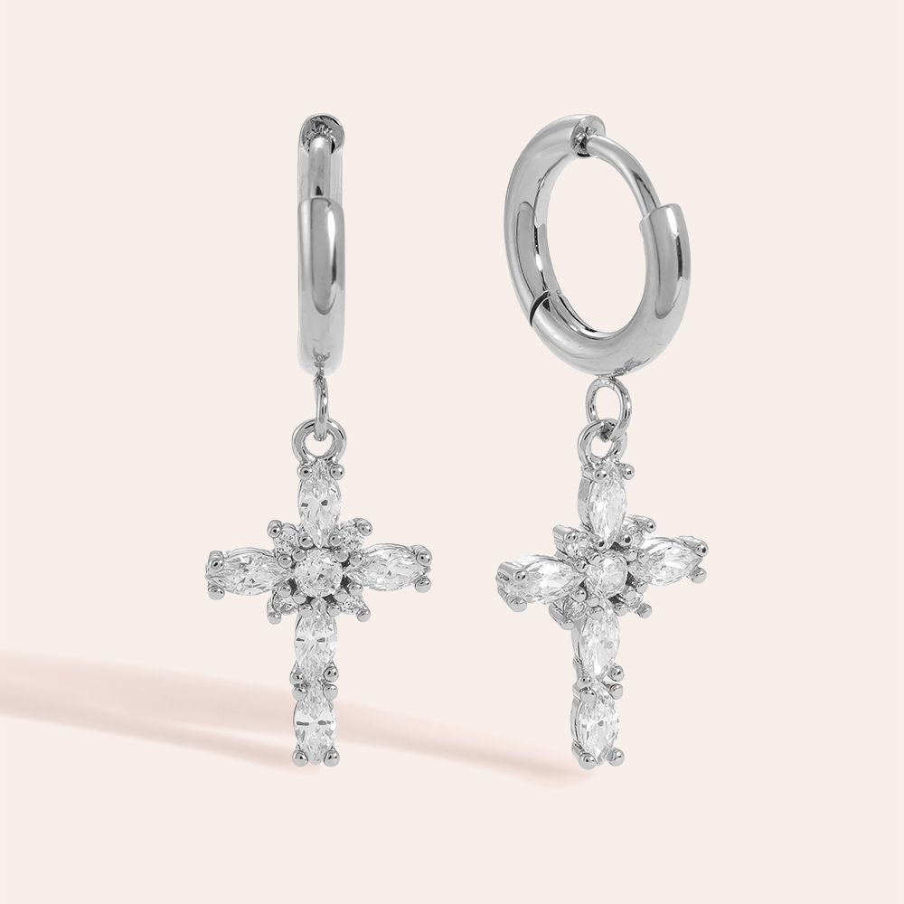 Ovale Stein Kreuz Ohrringe Mittel - Silber
